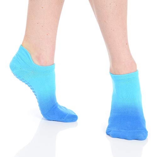 Great Soles Women's Ombre Dyed Grip Socks for Yoga, Pilates, and Barre Caribbean Blue SM 6-10