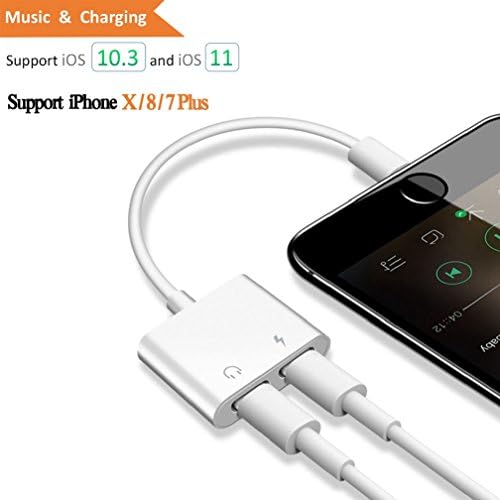 2 in 1 Lightning Audio Charger Adapter for iPhone X 8 7 6 Plus Jackiey Lightning Splitter Headphone Jack For 3.5mm Headphone Audio Adapter 2A Quick Charge Earphones Splitter - Compatible With IOS 11