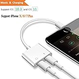 2 in 1 Lightning Audio Charger Adapter for iPhone X 8 7 6 Plus Jackiey Lightning Splitter Headphone Jack For 3.5mm Headphone Audio Adapter 2A Quick Charge Earphones Splitter - Compatible With IOS 11