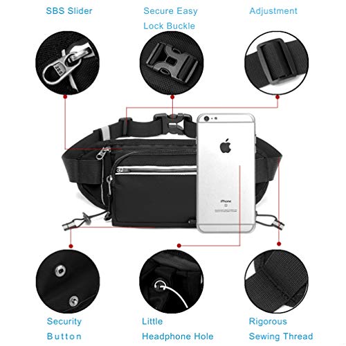 Reflective Run Running Pouch Belt Belts Bag Mens Gym Fanny Waist Pack Packs Waterproof Jogging Phone Workout Small Bags to Exercise Water Holder For Hiking Men Accessories Women Iphone 7 8 Black - Thumbnail 4