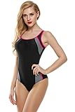 Ekouaer Swimsuit Women's Backless Splice One Piece Swimwear Bathing Suit S-XXL