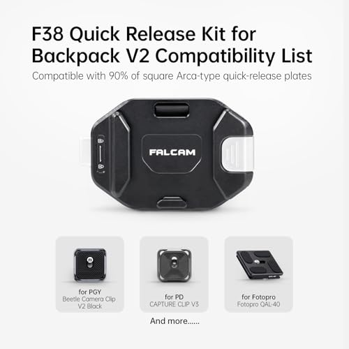 FALCAM F38 Camera Clip V2 with Plate Quick Release System, Camera Strap Mount Backpack with 1/4 Inch to 3/8 Inch Screw Thread, Arca-Swiss Compatible, Universal Mounting Base Adapter for Shoulder Strap