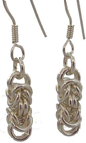 Drop Earrings Exquisite Ancient Byzantine Link .925 Sterling Silver Fish Hook Ear wires Hypoallergenic.