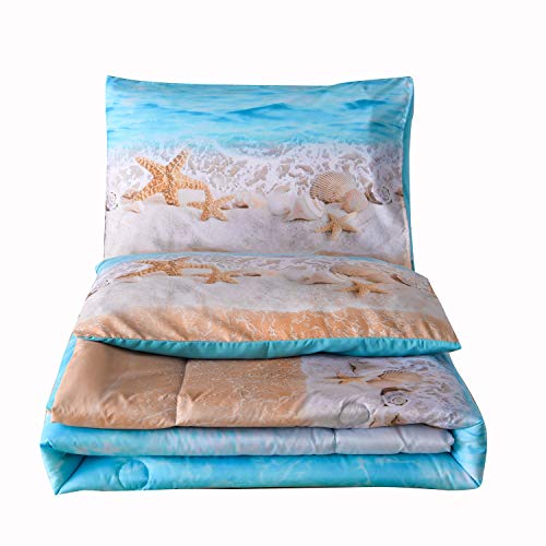 Bohemian Comforter Set Queen Blue ,Coastal Ocean Themed Quilt,Lightweight Microfiber Bed Comforter Sandy Beach Starfish…