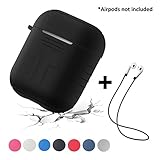 Airpods Case, Airpods Strap, Airpods Silicone Protective Cover with Earphone Sports Anti-Lost Strap, Colorful Full Body Soft Skin for Apple Airpods Charging Case (Black)