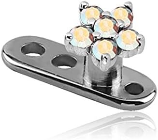 Titanium Dermal Anchor with Surgical Steel Jewelled Flower Attachment - Crystal AB