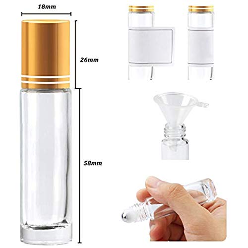 image for Essential Oil Roller Bottles, KAMOTA 24 Pack 10 ml Clear Glass Roller 