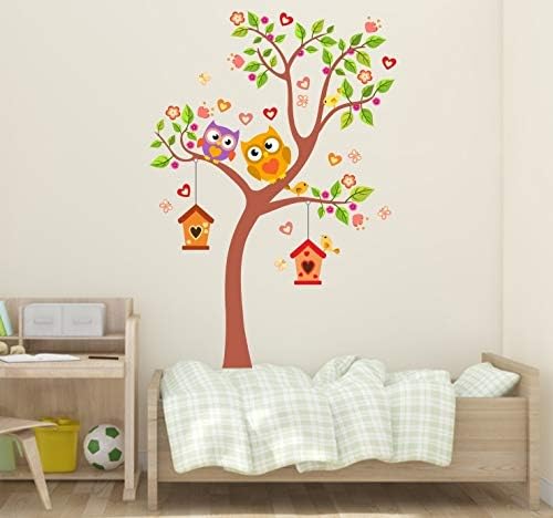 Madras24 Sticker Mural Pour Enfants Mur Pour Un Enfant Jardin Denfants Des La Chambre Des Enfants Salon Chambre A Coucher Ecole Decoration Jungle Foret Animaux Arbre Hiboux Hibou Decoration Murale