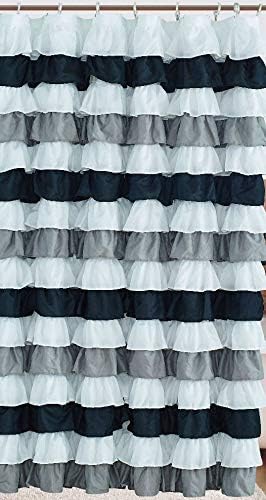 Amazon Com Waterfall Ruffled Fabric Shower Curtain Black White
