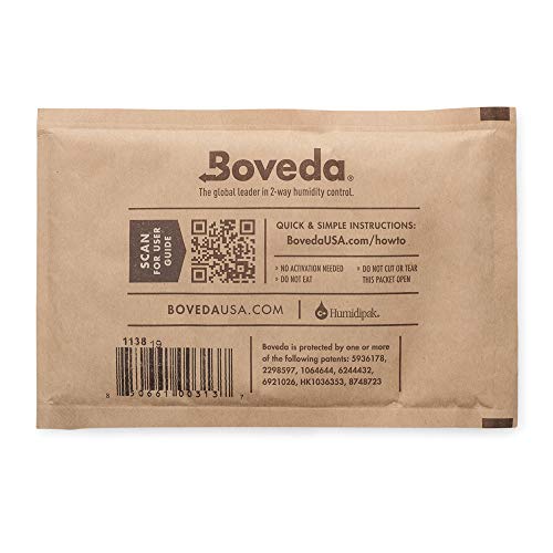 Boveda 84% RH 60 Gram, patented 2-Way Humidity Control, (1) 4-Pack, Unwrapped Boveda, Resealable Bag; Up to 25 cigars; properly and precisely seasons a wood humidor in one easy step over 14 days