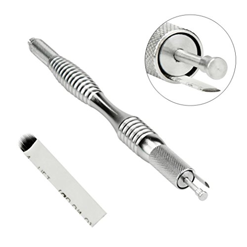 Creazy U Shape Microblading Eyebrow Tattoo Permanent Makeup Manual Blade 18 Needles+Pen (Silver)