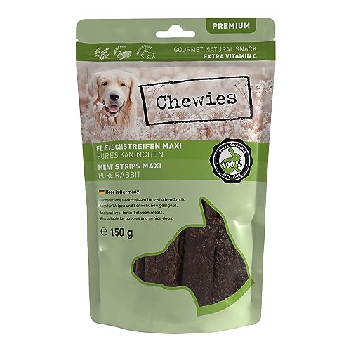Chewies Bandes de Viande Maxi Friandises pour Chien 100% Viande de Lapin – 150 g – Bandes à mâcher pour Chiens séchées à l'air Libre – sans Sucre et sans céréales – Viande déshydratée de Lapin