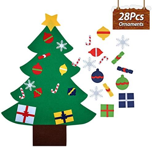 Children's Felt Christmas Tree Set Ornaments DIY Home Decoration Wall Hanging Children's Felt Craft Kits for New Year, Various Festivals(Snowflakes, Candy, Jingle Bell)