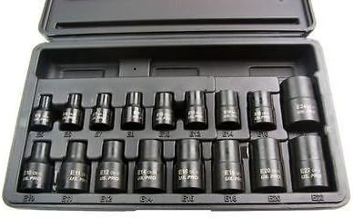 US PRO 17pc 3/8" & 1/2"dr Impact E-TORX SOCKETS E5-E24 B1357, Black, Variety pack
