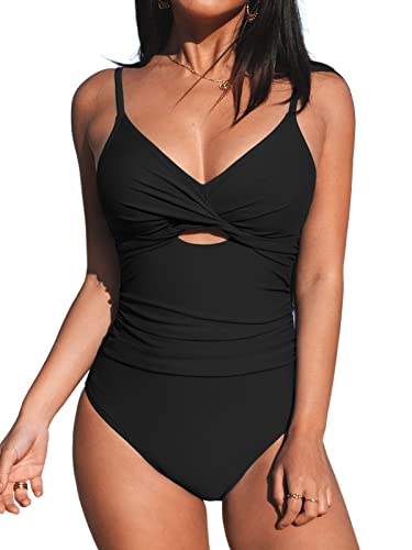 CUPSHE One Piece Swimsuit for Women Bathing Suits Twist Front Cutout Adjustable Straps Ruched Swimwear