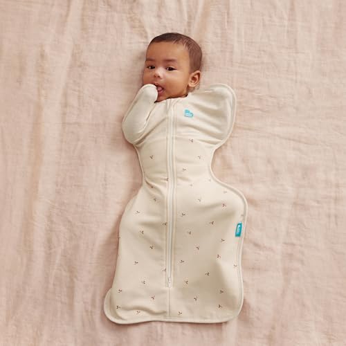 Love to Dream Swaddle Up, Small 3.5-6kg, Stage 1, 1.5 TOG, Fit Supports Good Sleep, Newborn Baby Swaddle Sack - Soft Stretch Cotton Fleece in Twigs Oatmeal - Arms Up Design for Safer, Better Sleep