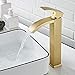 Wovier Matte Gold Waterfall Bathroom Sink Faucet with Supply Hose,Single Handle Single Hole Vessel Lavatory Faucet,Basin Mixer Tap Tall Body Commercial
