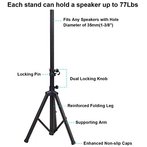Suono 15" Dual Powered Speakers, 3000W 2-Way Portable Loud Speaker With Stands and Microphone (Active+Passive Speakers + Stands) - Thumbnail 6