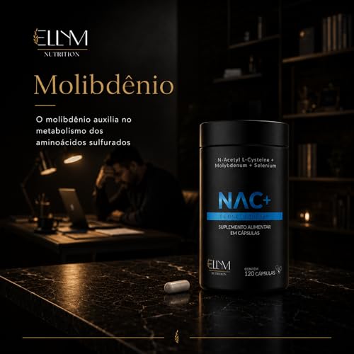 NAC N-Acetil L-Cisteína 600mg + Selênio + Molibdênio 360 Cápsulas Ellym Nutrition Alta Concentração
