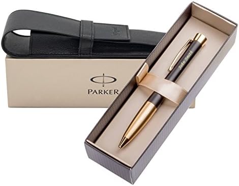 Personalised Gift Idea – PARKER with London Pagani Collection Leather Pouch – Laser engraved pen with your text – Christmas, Birthday, Anniversary Gift – Pen Parker Urban Muted Black CT - Gold + PAGANI Black