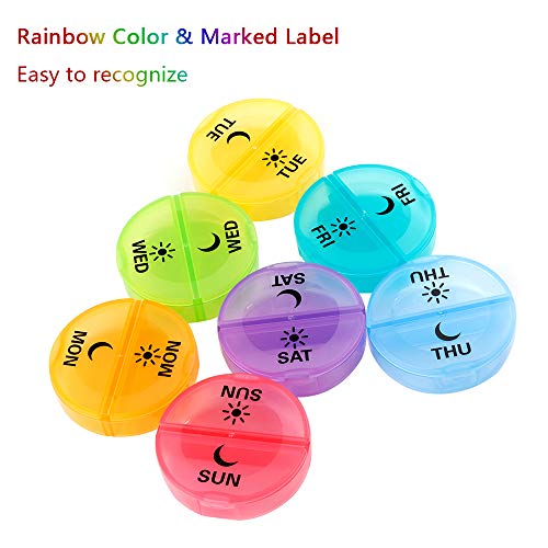 Daily Pill Organizer (Twice-a-Day) - Weekly AM/PM Pill Box,Round Medicine Organizer,7 Day Pill Container,Vitamin Organizer for Vitamin/Fish Oils/Supplement