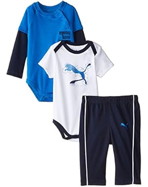 Baby Boys 3 Piece Long Sleeve Bodysuit and Pant Set, Blue, 6 Months