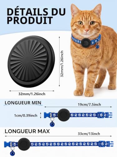 GPS Cat Collar, GPS Tracker Cat GPS Dog Compatible with iOS and Android, Real Time Positioning, No Subscription, 7 Day Trip Replay, IP67 Waterproof, Suitable for Cats/Dogs/Luggage, etc.