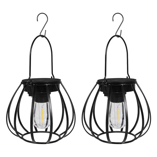 Dehobo Outdoor Solar Lanterns – Pot Shape Solar Lamp IP65 Waterproof 2 Pieces – Metal Solar Lights Outdoor Garden Vintage Hanging for Garden, Balcony, Camping and Decoration, Halloween