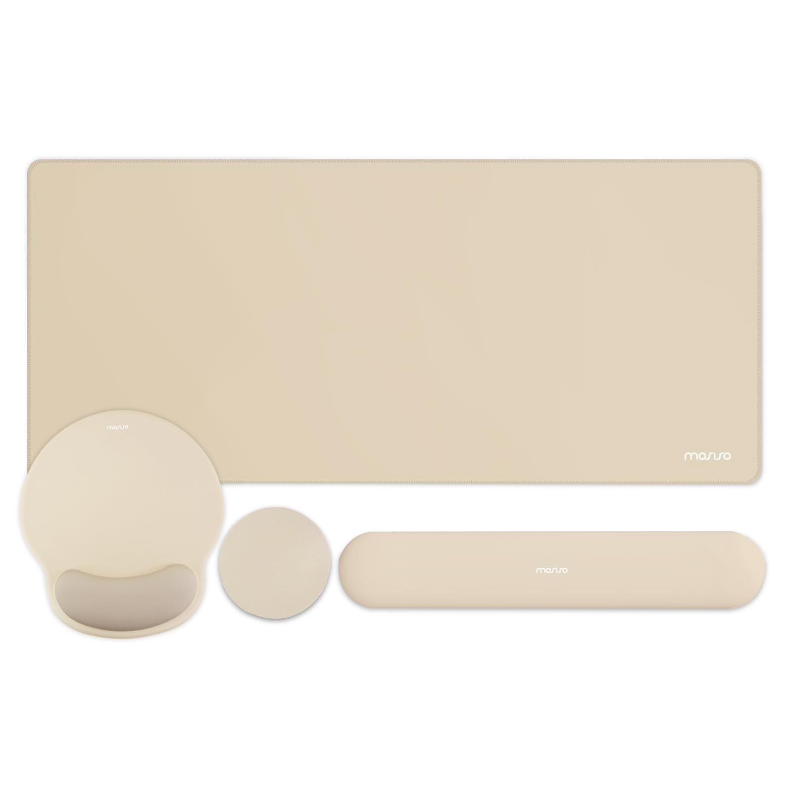 Photo 1 of MOSISO Wrist Rest for Keyboard Mouse Pad Set, Large Gaming Deskpad&Circle Curved Mousepad&Keyboard Wrist Rest&Coaster, Ergonomic Non-Slip Mousepad&Easy Typing Pad with Curved Memory Foam, Apricot