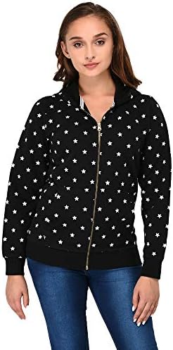Vivid Bharti Black Star Print Hooded Women's Sweatshirt