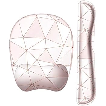 Holilife Keyboard Wrist Rest Pad and Wrist Support Mouse Pad, Ergonomic Design Memory Foam Pad for Pain Relief and Non-Slip Rubber Base Set for Home, Office, Laptop, Computer, Gaming, Pink Stripe