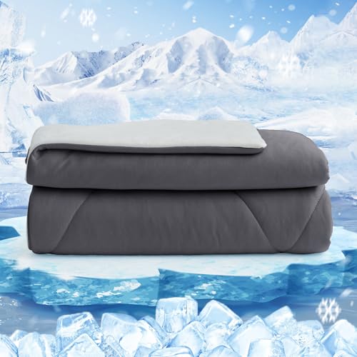 HOMFINE Cooling Blanket for People – Double-Sided Summer Blanket for Sofa Bed Summer Q-MAX>0.4 Soft Cooling Blanket, Cooling Blanket, Anti Static, Grey, 200 x 220 cm