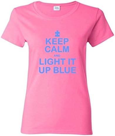 MOYI Keep Calm Light Up Blue Women's T-Shirt Autism Awareness Month Shirts Azalea Pink Xx-large