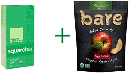 Squarebar Organic Protein Bar Chocolate Coated Mint -- 12 Bars, Bare Organic Baked Crunchy Apple Chips Gluten Free Fuji &amp; Reds -- 3 oz