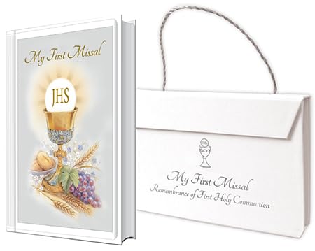 My First Holy Communion Keepsake Carry Case Bag with Unisex Hardback Missal showing a Chalice and a Prayer Card/Book Mark. Perfect for Remembering a Childs Special Day