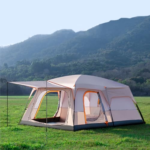 Large Family Standing Upright Camping Tent ，Multi-Room Tent with Screened Porch，Doors and Windows ，Oxford Fabric Waterproof Family Camping Tent for Outdoor,Picnic,Camping