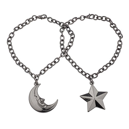 Lux Accessories Star Moon BFF Best Friends Forever Gunmetal Bracelet Set Man In The Moon (2 PC)