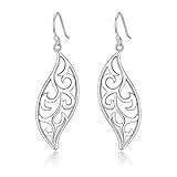 Highly Polished Sterling Silver Filigree Fluttering Leaves Design Dangle Drop Earrings