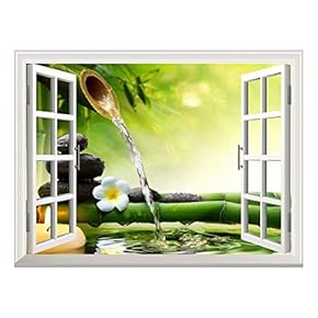 Removable Wall Sticker/Wall Mural - Spa Stones in Garden with Flow Water | Creative Window View Home Decor/Wall Decor - 24"x32"