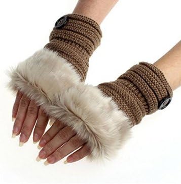 Women Warm Winter Winter Must Gloves Faux Rabbit Fur Wrist Fingerless Gloves Mittens (Khaki)