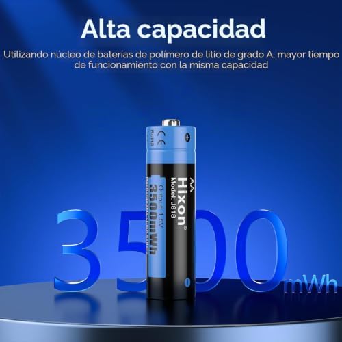 Pilas de litio AA, batería de litio recargable de 1,5 V AA, 3500 mWh y 1600 ciclos largos, 8 unidades de batería de litio de 1,5 V AA con carga rápida blanca LCD cargador