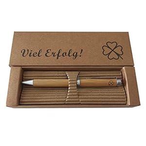 MORWE – Nachhaltiger Kugelschreiber mit Gravur/Kleeblattgravur & Geschenkbox Viel Erfolg/Holzkugelschreiber mit Gravur/Bambus Kugelschreiber/Holzkugelschreiber als Ökologische Geschenke