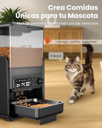 Comedouro automático para gatos para 2 gatos, 5 l/20 chávenas, com tabuleiros ajustáveis, painel de controlo removível, temporizador, comedouro automático para gatos e cães para ração seca