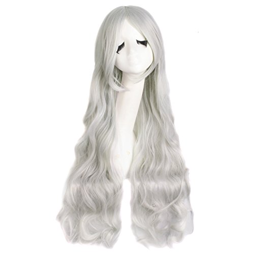 MapofBeauty 32" 80cm Long Hair Spiral Curly Cosplay Costume Wig (Silver Gray)