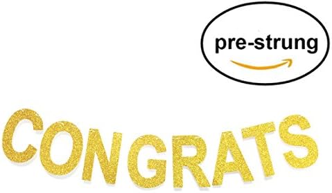 Gold Glitter Congrats Banner Sign for Graduation Party Supplies Decoration