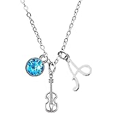 Personalized Violin Charm Necklace with Birthstone & Letter Charm, Viola, Cello Pendant Necklace, Violin Jewelry for Women, Teens and Girls