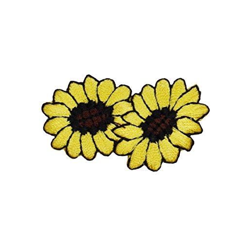 ID 6021 Pair of Sunflowers Patch Flower Garden Bloom Embroidered IronOn Applique