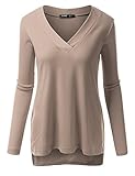 TWINTH Womens Long Sleeve V-Neck T-Shirts Medium Weight Side Slit Top