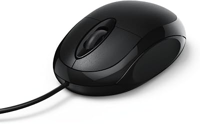 | Ratón Óptico USB con Cable para PC y Portátil (Ratón de Ordenador Básico, 1000 dpi, Diseño Ambidiestro, Cable 1.5 Metros) | Negro
