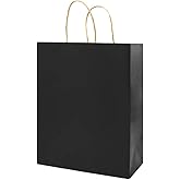 bagmad Small 100 Pack 5.25x3.25x8 Inch Black Kraft Paper Bags with Handles Bulk, Gift Bags, Craft Grocery Shopping Retail Party Favors Wedding Business Sacks (Black, 100pcs)